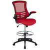 Flash Furniture - Mid-Back Ergonomic Drafting Chair with Adjustable Foot Ring and Flip-Up Arms - Red Mesh