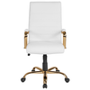 Flash Furniture - High Back White LeatherSoft Executive Swivel Office Chair with Gold Frame and Arms - White LeatherSoft/Gold Frame
