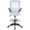 Flash Furniture - Mid-Back Mesh Ergonomic Drafting Chair with Adjustable Foot Ring and Flip-Up Arms - White Mesh