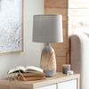 Simple Designs Ceramic Oblong Table Lamp, Light Wood and Gray - Gray/light wood