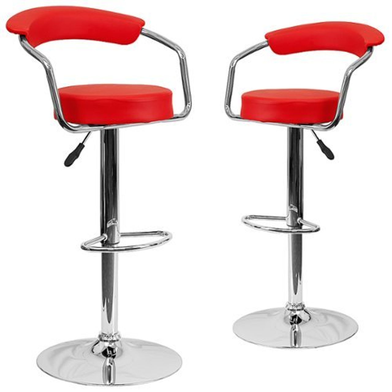 Flash Furniture - 2 Pack Contemporary Vinyl Adjustable Height Barstool with Arms and Chrome Base - Red
