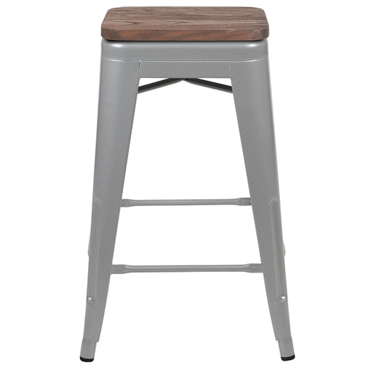 Flash Furniture - 24" High Metal Counter-Height, Indoor Bar Stool with Wood Seat - Stackable Set of 4 - Silver