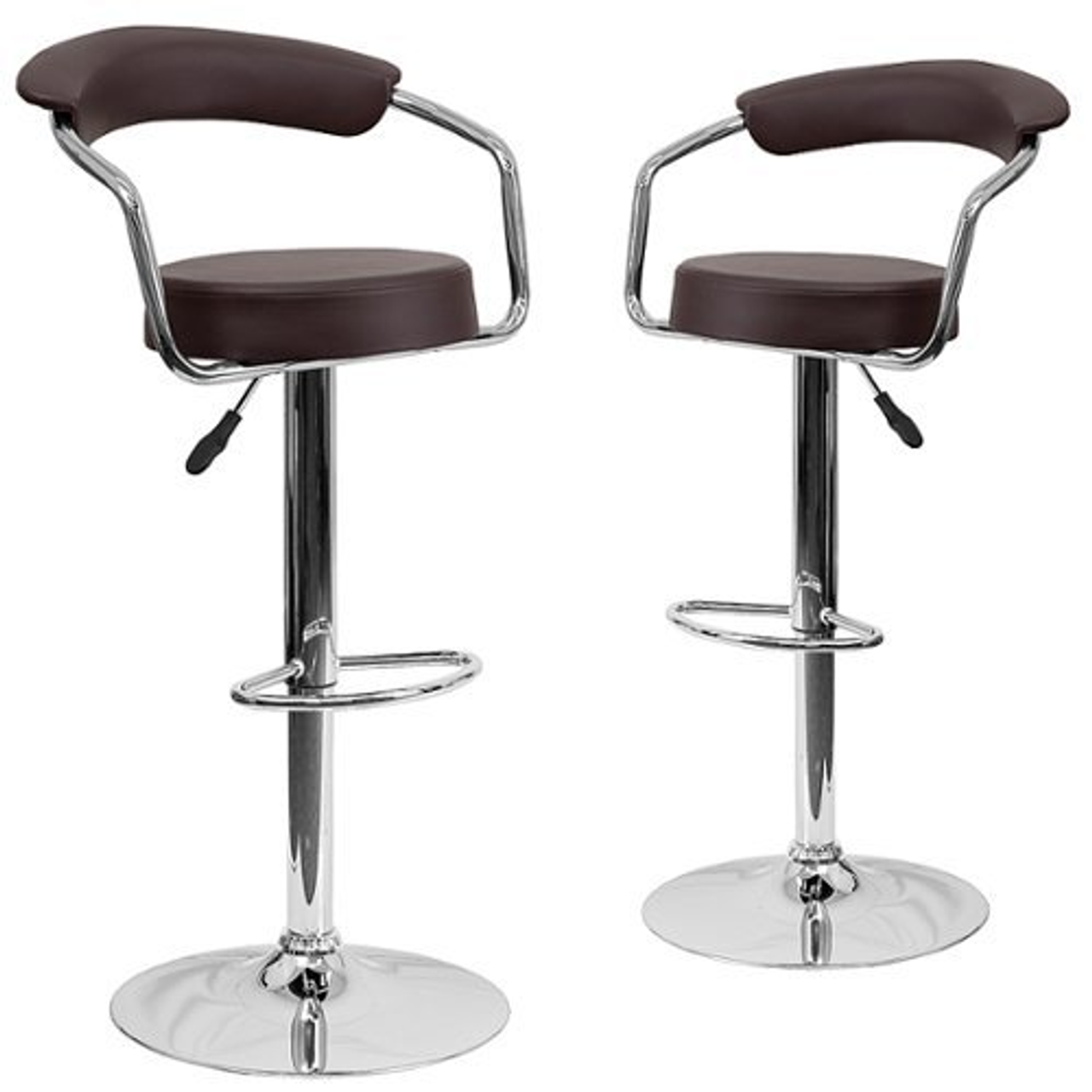 Flash Furniture - 2 Pack Contemporary Vinyl Adjustable Height Barstool with Arms and Chrome Base - Brown