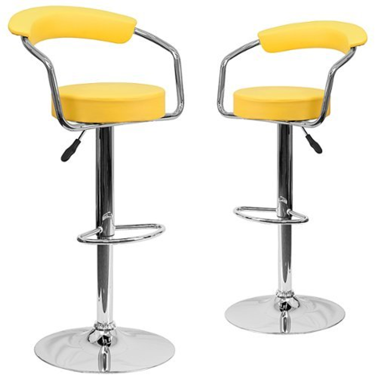 Flash Furniture - 2 Pack Contemporary Vinyl Adjustable Height Barstool with Arms and Chrome Base - Yellow