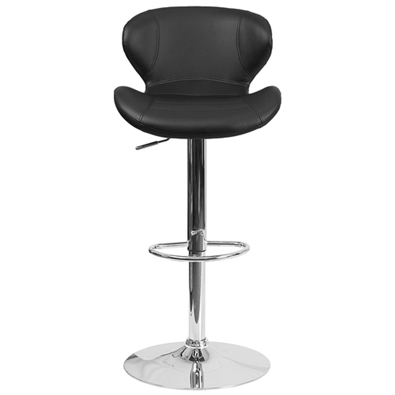 Flash Furniture - 2 Pack Contemporary Vinyl Adjustable Height Barstool with Curved Back and Chrome Base - Black Vinyl