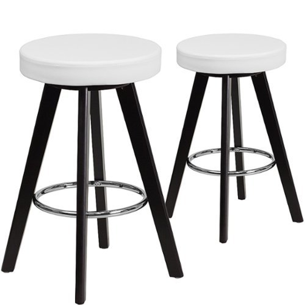 Flash Furniture - 2 Pk. Trenton Series 24'' High Contemporary Vinyl Counter Height Stool with Cappuccino Wood Frame - White