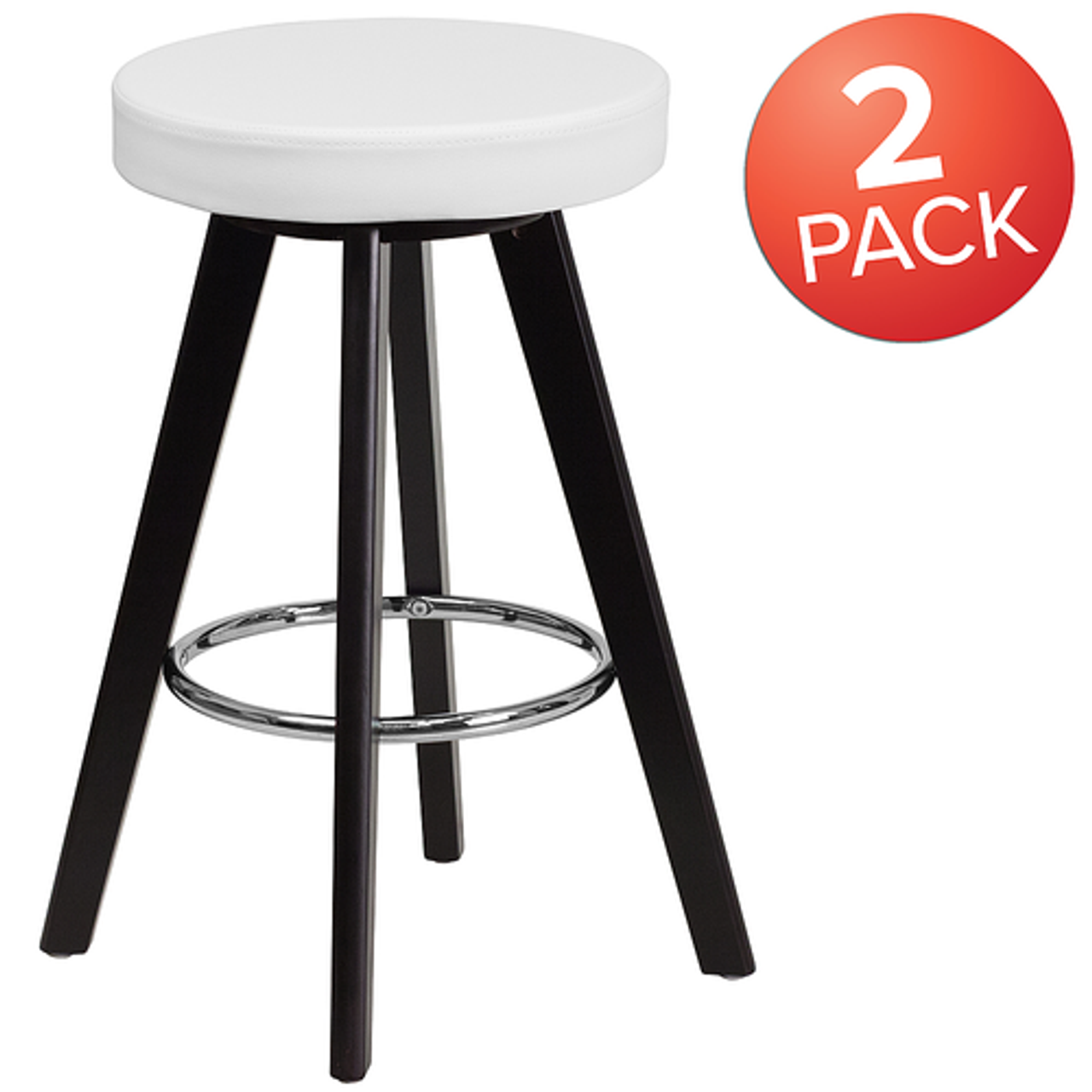 Flash Furniture - 2 Pk. Trenton Series 24'' High Contemporary Vinyl Counter Height Stool with Cappuccino Wood Frame - White