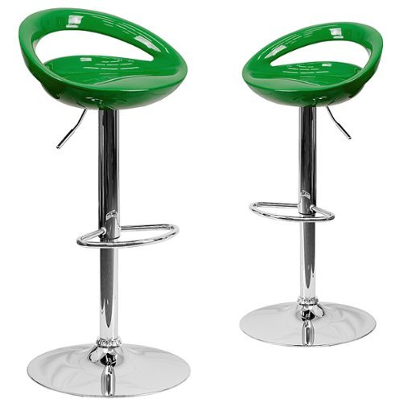 Flash Furniture - 2 Pack Contemporary Plastic Adjustable Height Barstool with Rounded Cutout Back and Chrome Base - Green