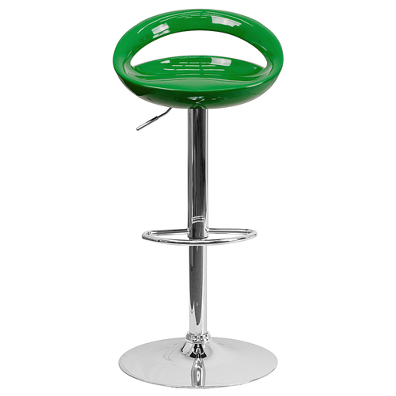 Flash Furniture - 2 Pack Contemporary Plastic Adjustable Height Barstool with Rounded Cutout Back and Chrome Base - Green