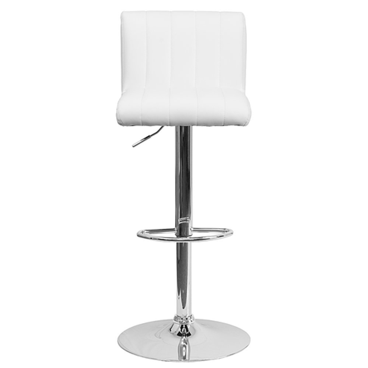 Flash Furniture - 2 Pk. Contemporary Vinyl Adjustable Height Barstool with Vertical Stitch Back/Seat and Chrome Base - White