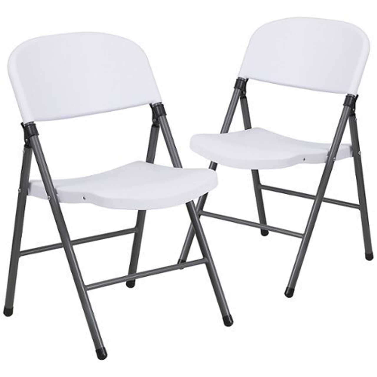 Flash Furniture - 2 Pack HERCULES Series 330 lb. Capacity Plastic Folding Chair with Charcoal Frame - Granite White