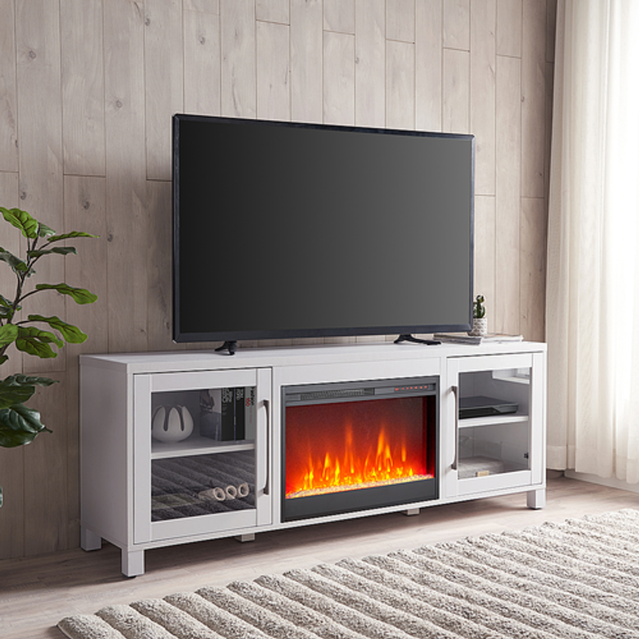 Camden&Wells - Quincy Crystal Fireplace TV Stand for TVs up to 80" - White