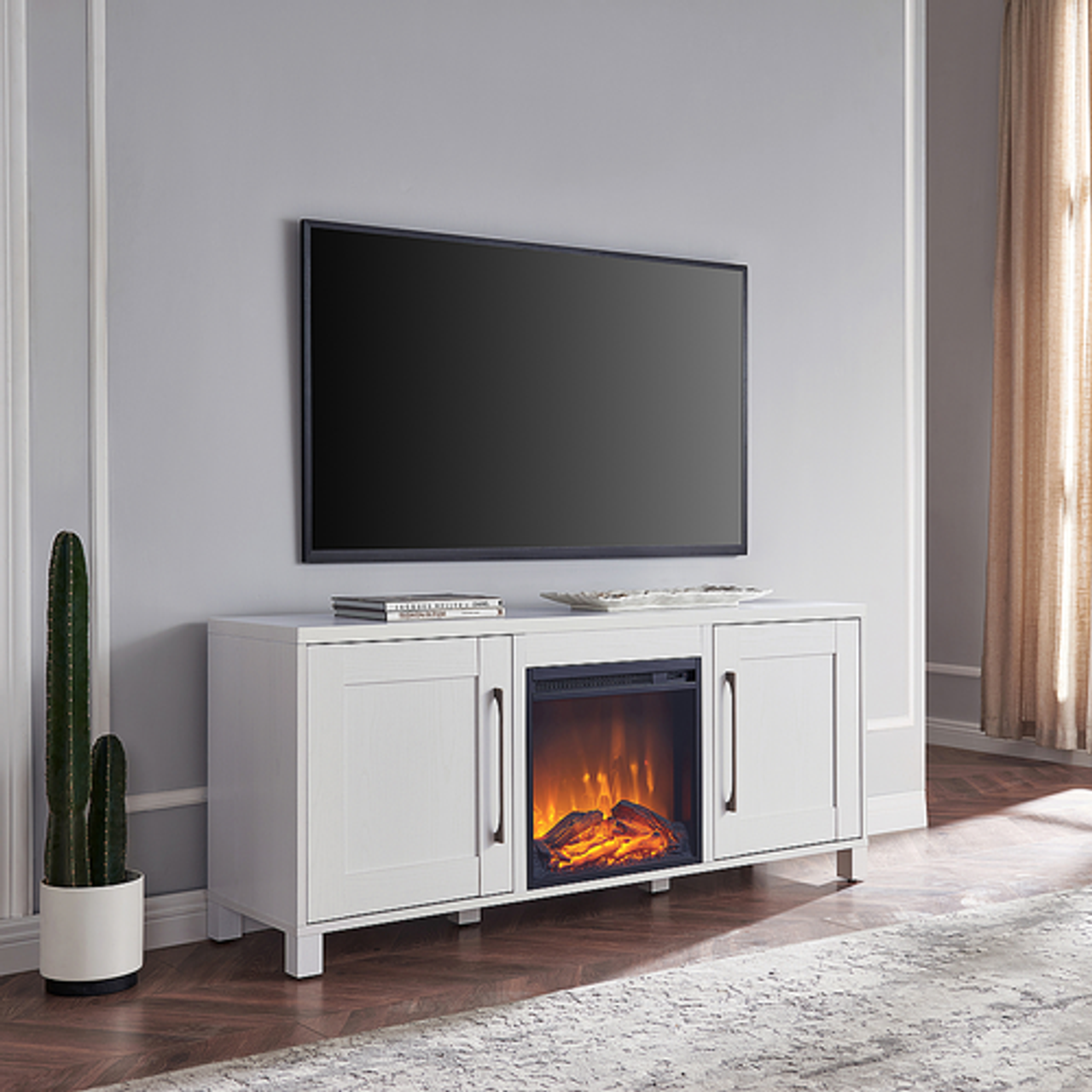 Camden&Wells - Chabot Log Fireplace TV Stand for TVs up to 65" - White