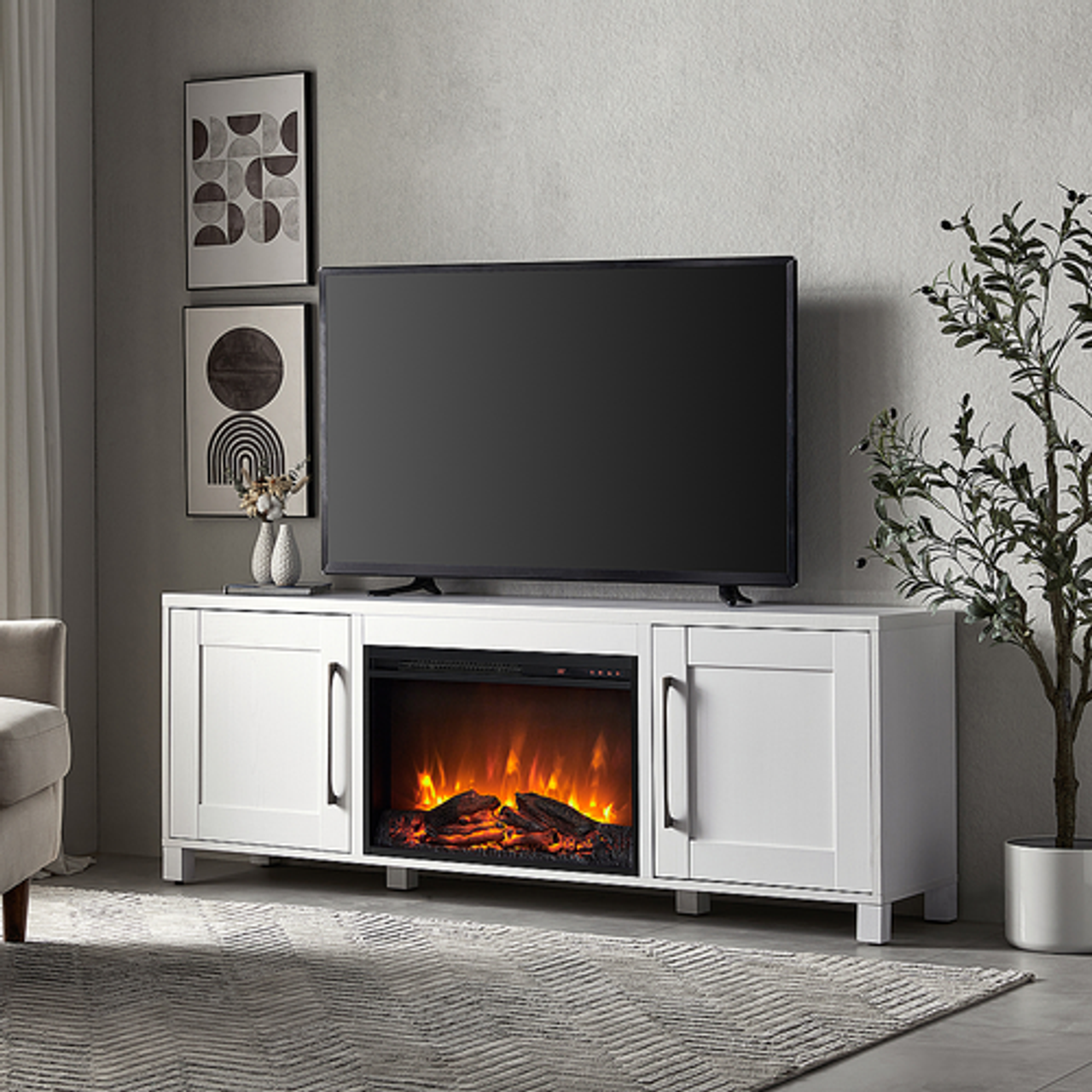 Camden&Wells - Chabot Log Fireplace TV Stand for TVs up to 80" - White