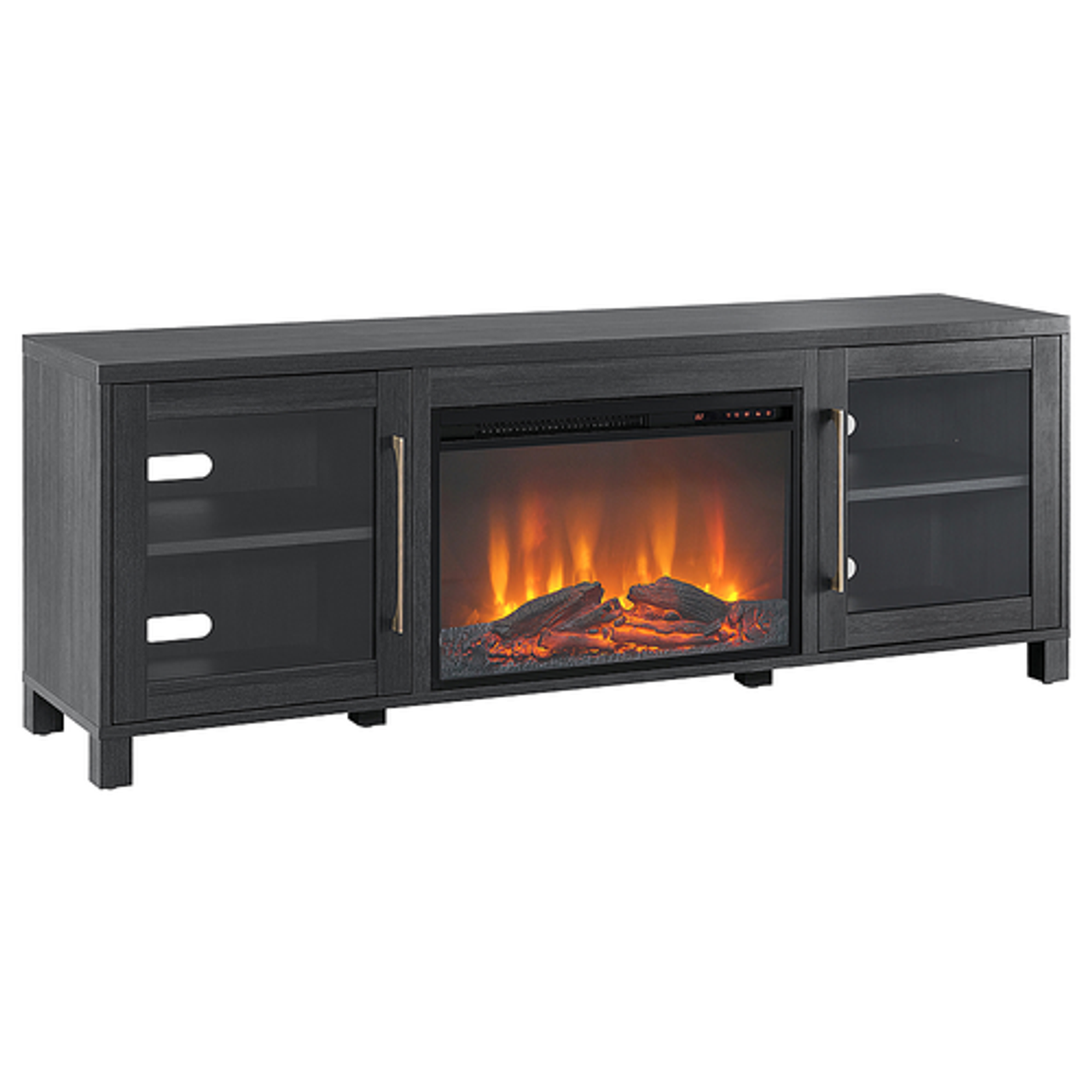 Camden&Wells - Quincy Log Fireplace TV Stand for TVs up to 80" - Charcoal Gray