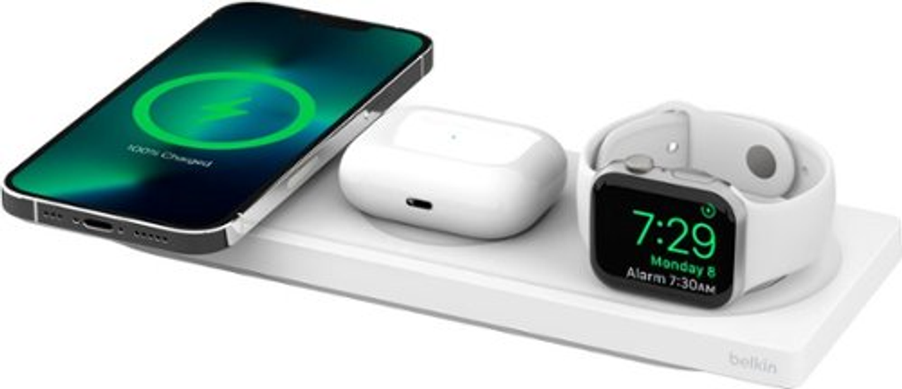 Belkin - BOOST↑CHARGE PRO 3-in-1 Wireless Charging Pad with MagSafe - White