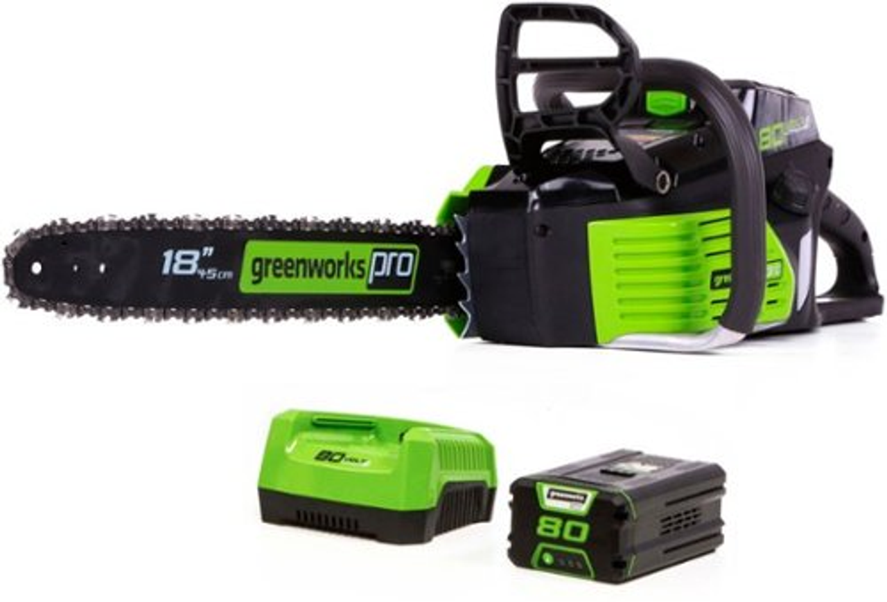 Greenworks - 80V Cordless 18" Brushless Cordless Chainsaw (4.0Ah Battery and Rapid Charger Included) - Green