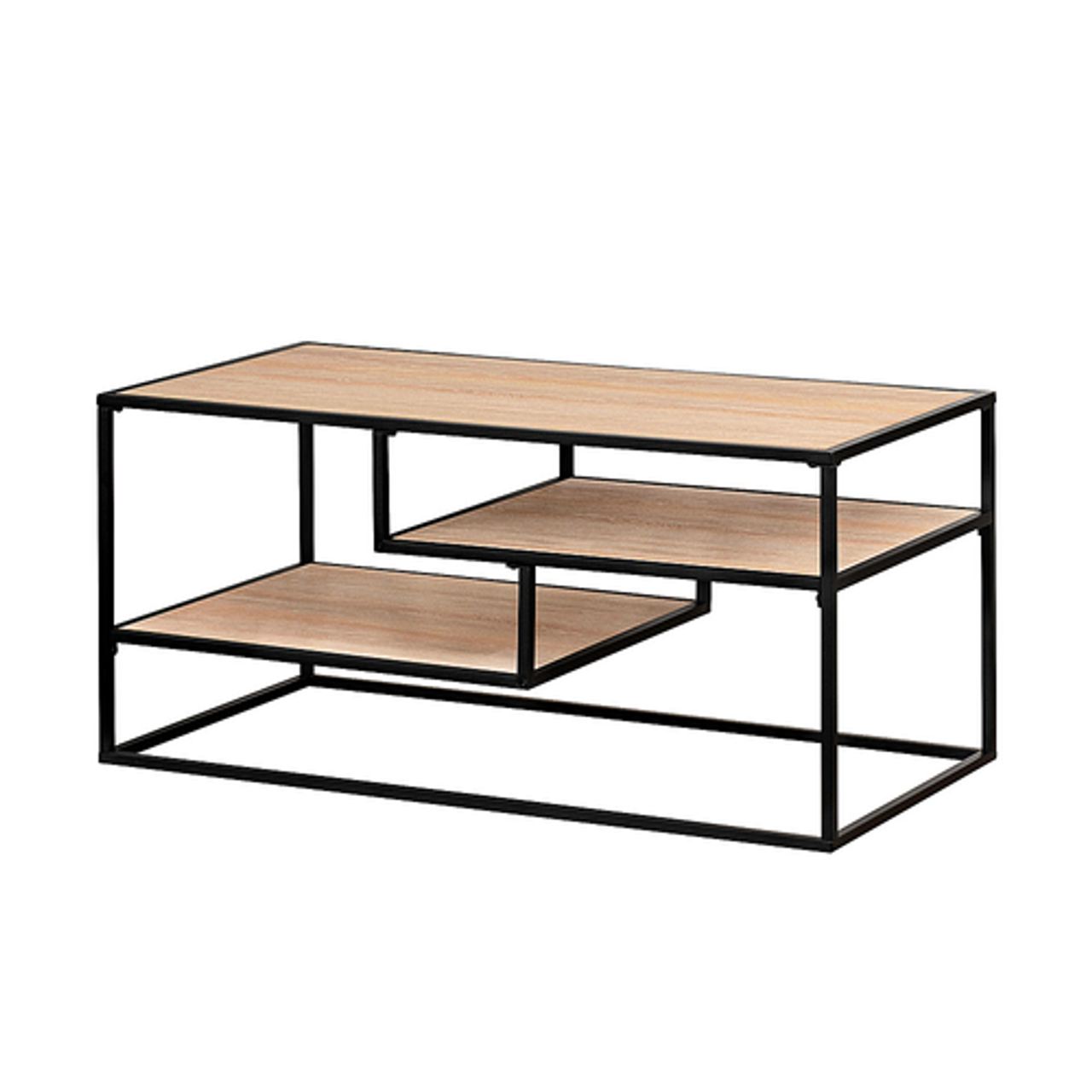 Walker Edison - Modern Minimal Coffee Table with Floating Shelves - Coastal Oak