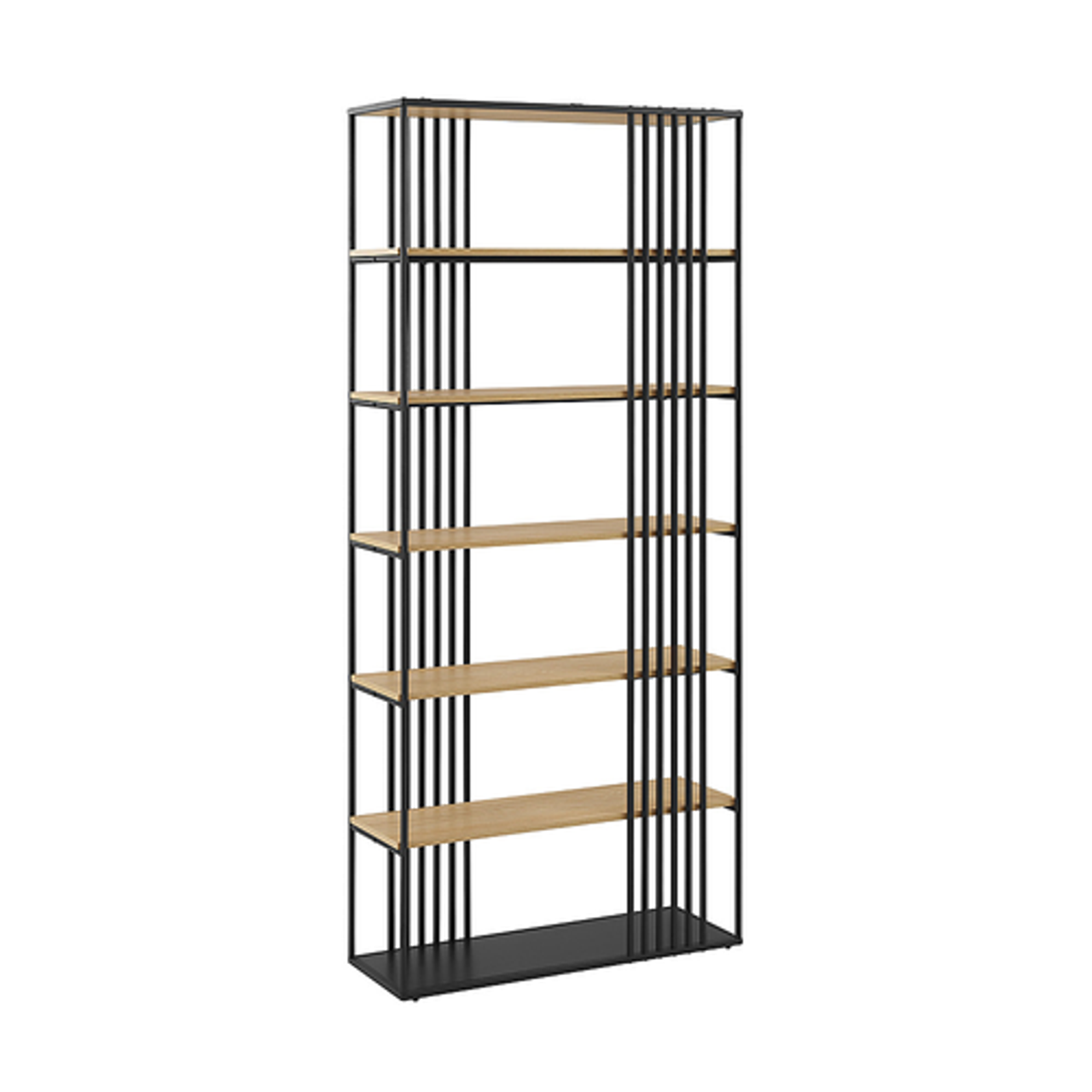 Walker Edison - Contemporary Metal and Wood Minimalist Bookshelf - Coastal Oak/Black