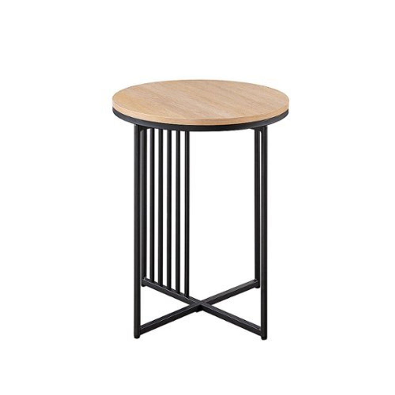 Walker Edison - Contemporary Metal and Wood Round Side Table - Coastal Oak/Black