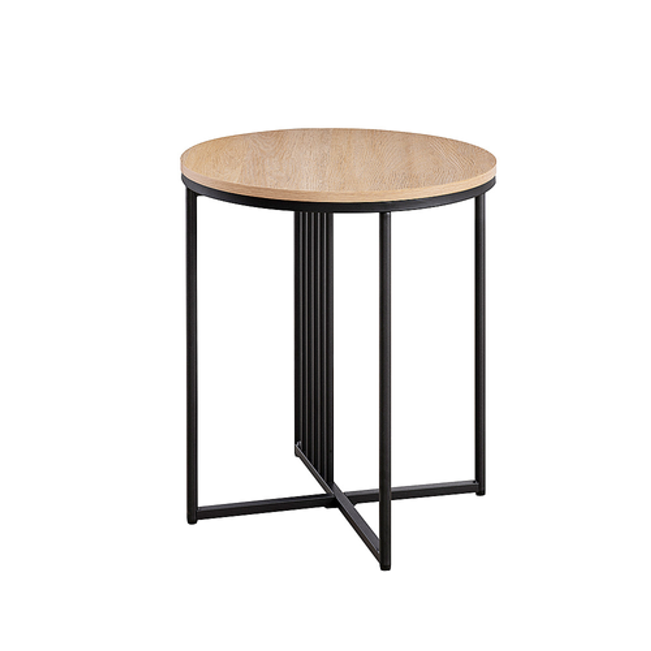 Walker Edison - Contemporary Metal and Wood Round Side Table - Coastal Oak/Black