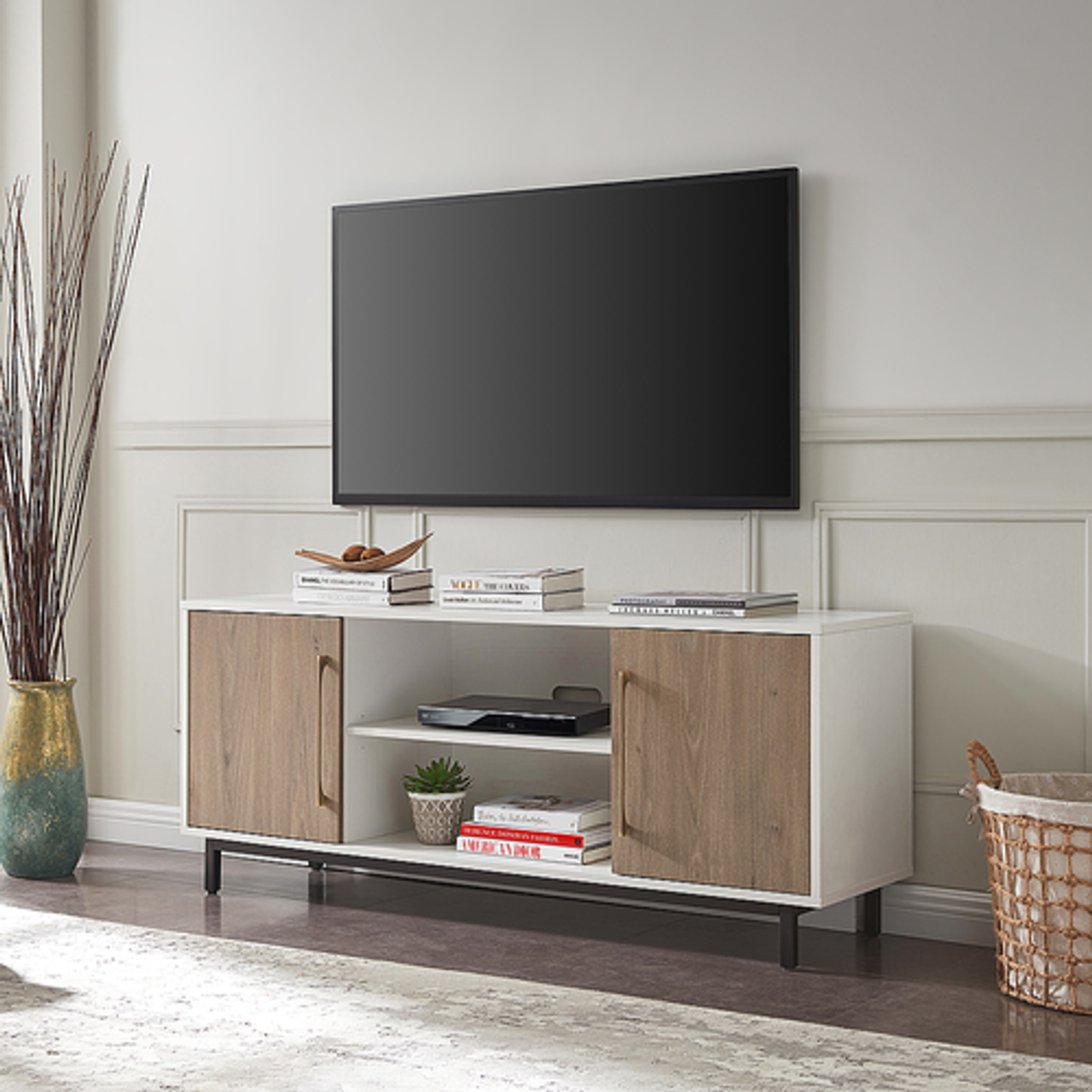 Camden&Wells - Julian TV Stand for TVs up to 65" - White/Antiqued Gray Oak