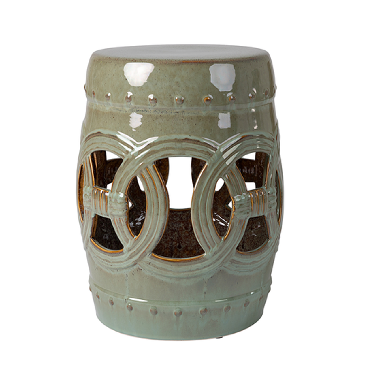 Patio Sense - Large Medallion Ceramic Garden Stool, Jade