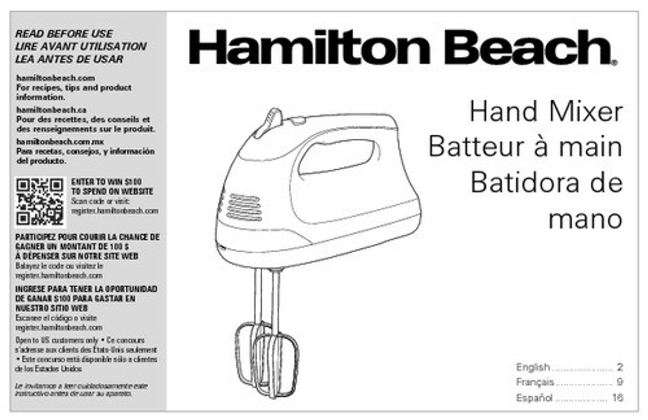 Hamilton Beach 6 Speed Hand Mixer with Easy Clean Beaters and Snap-On Case - WHITE