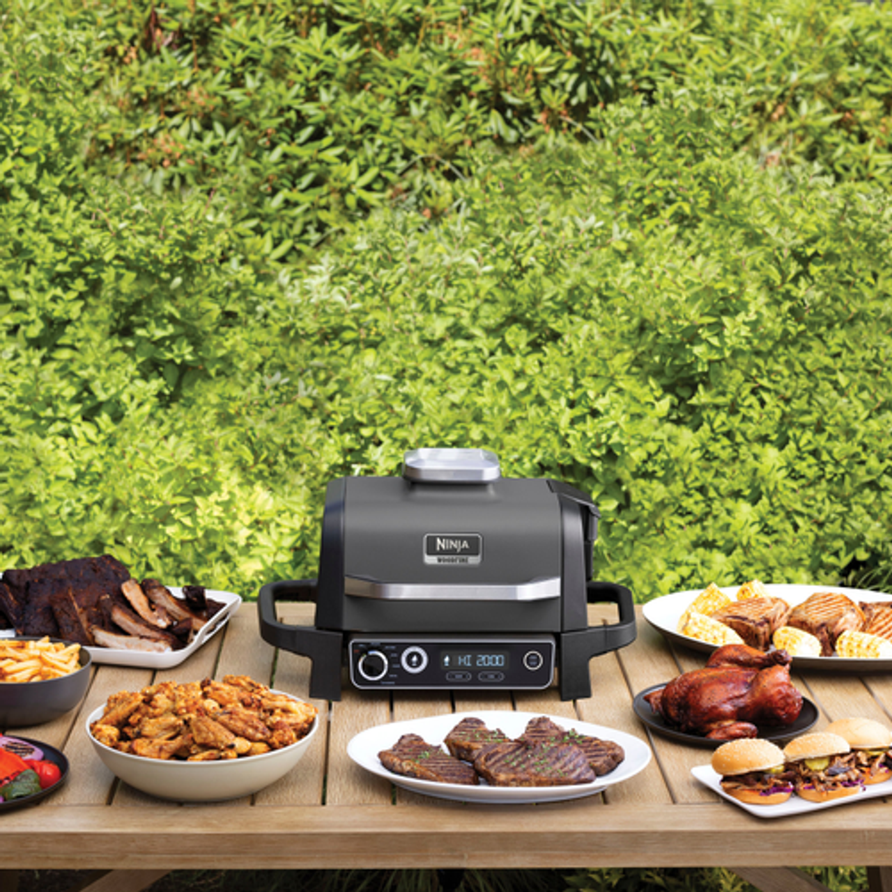Ninja - Woodfire 7-in-1 Outdoor Grill, Master Grill, BBQ Smoker, & Outdoor Air Fryer with Woodfire Technology - Grey