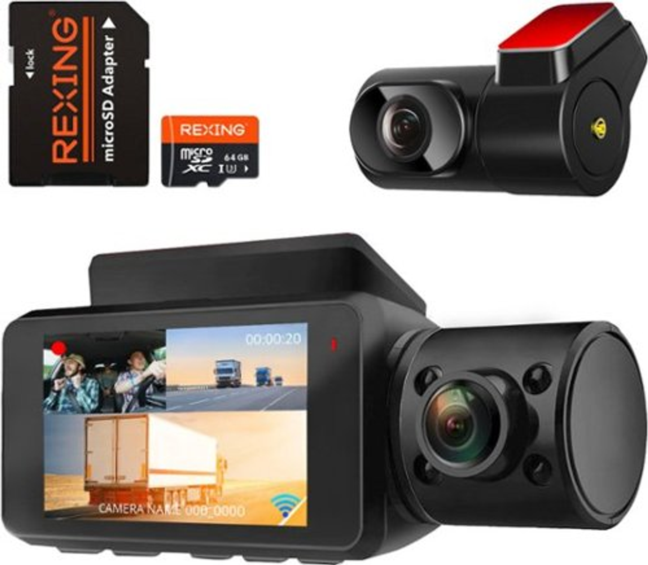 Rexing - V33 3 Channel 1440p+1440p+1440p Resolution Dashcam with Front, Cabin and rear camera, GPS, Mobile App, Parking Monitor - Black
