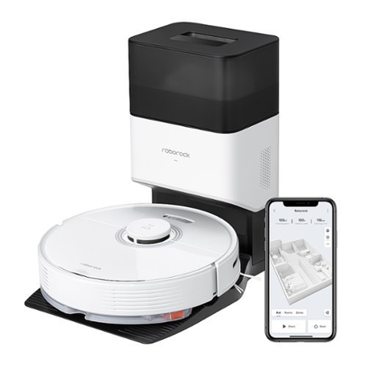 Roborock - Q7 Max+ Wi-Fi Connected Robot Vacuum and Mop with Auto-Empty Dock Pure, APP-Controlled Mopping - White