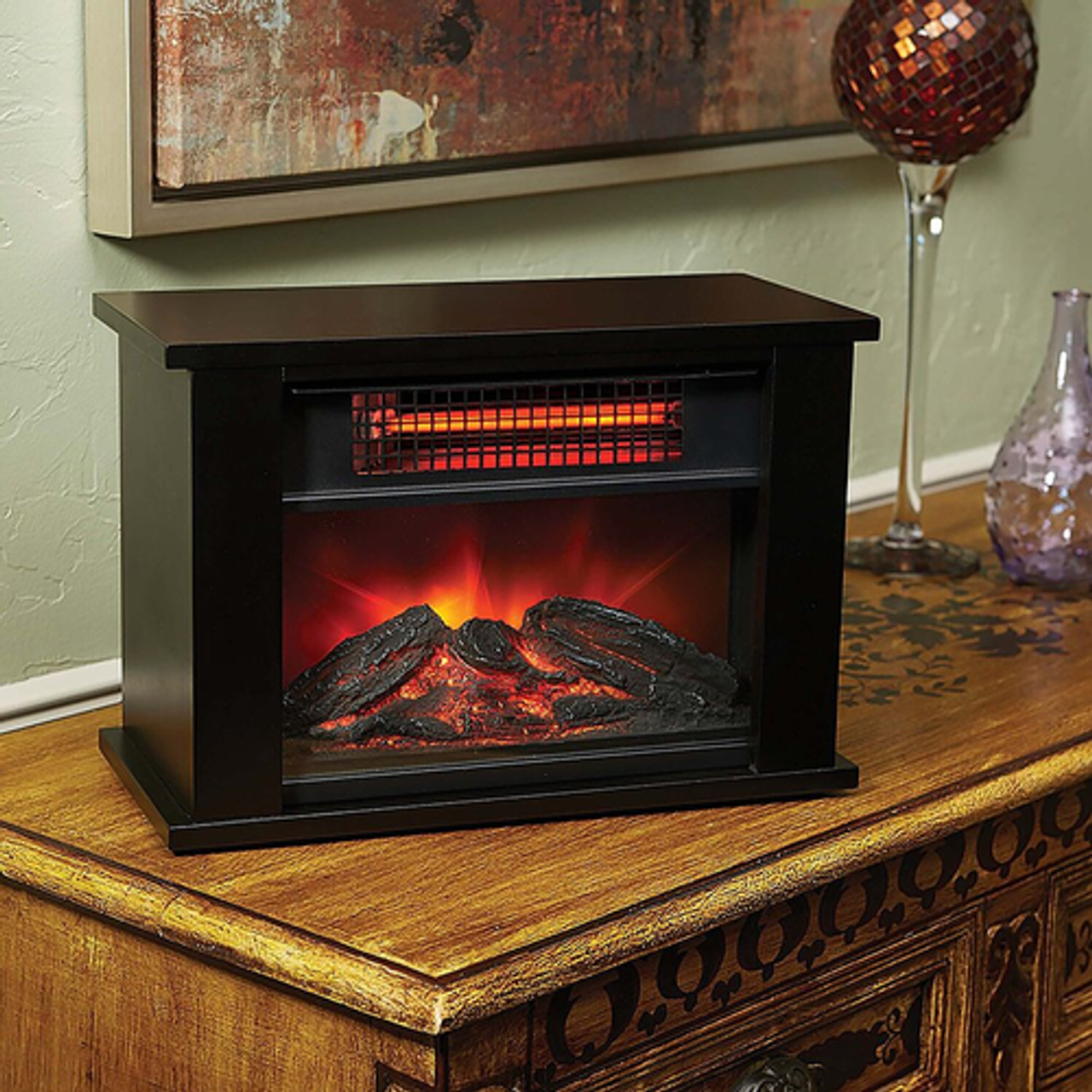 Lifesmart - 1000W Tabletop Infrared Fireplace Space Heater - Black