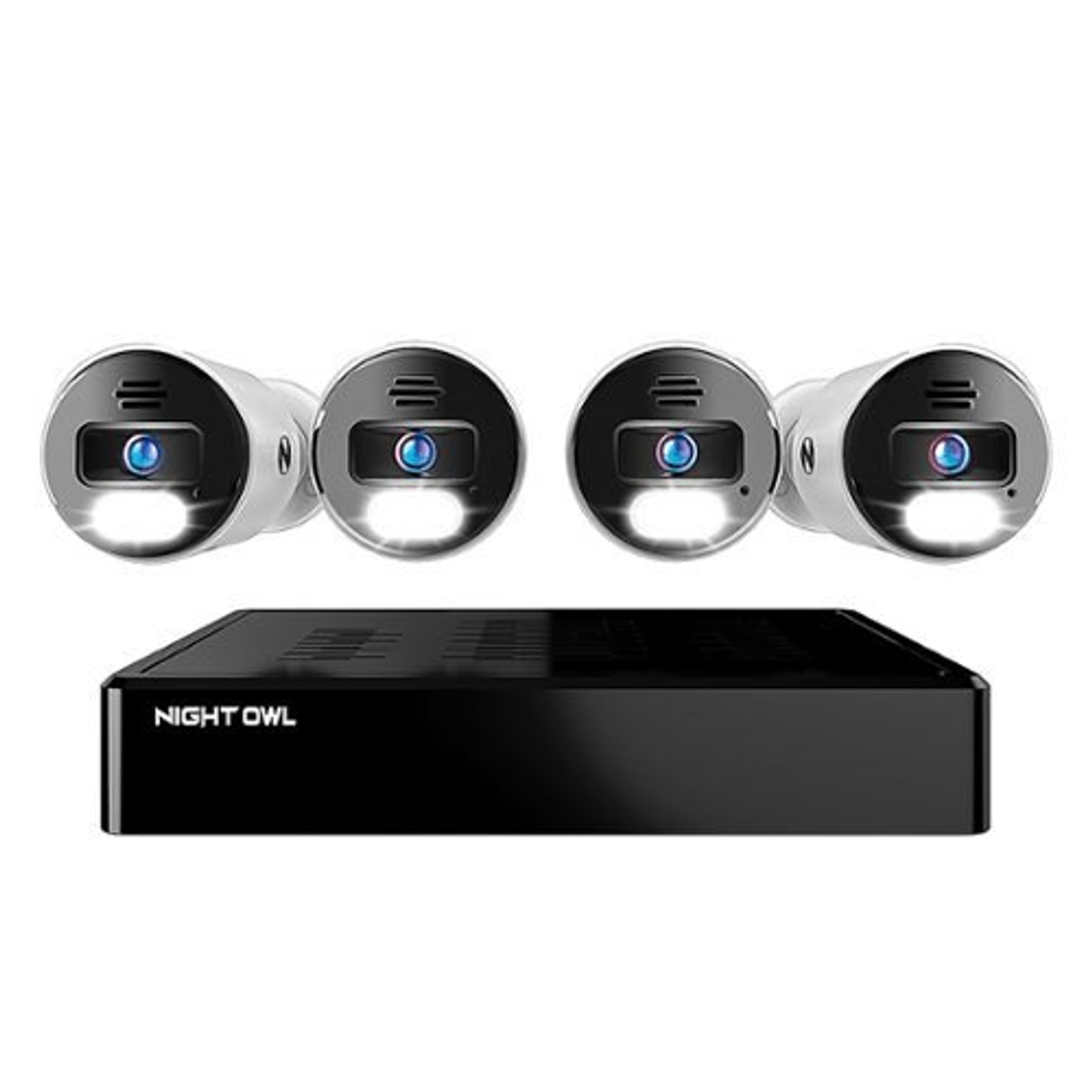 Night Owl - 8 Channel Network Video Recorder with 4 Wired IP 4K HD Spotlight Cameras and 2TB Pre-Installed Hard Drive - Black and White