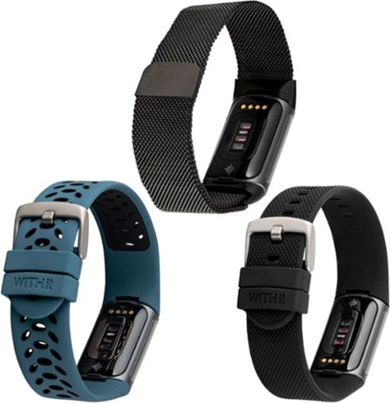 WITHit - Fitbit Charge 5 3-pack (black mesh, bluestone sport and black woven) - Black