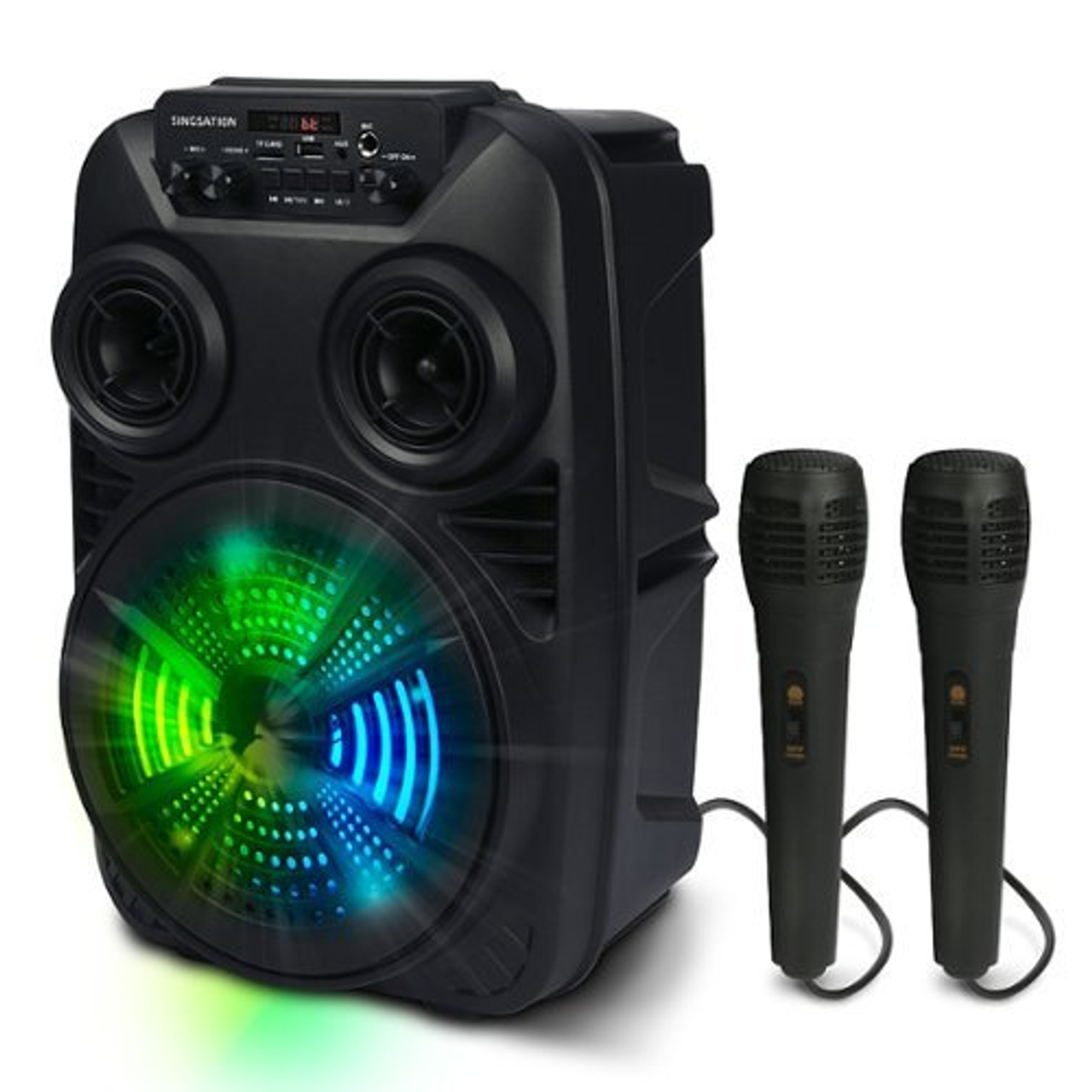 Singsation - RHAPSODY DUET Rechargeable All-in-One Karaoke Party System with 2 Wired Microphones - Black