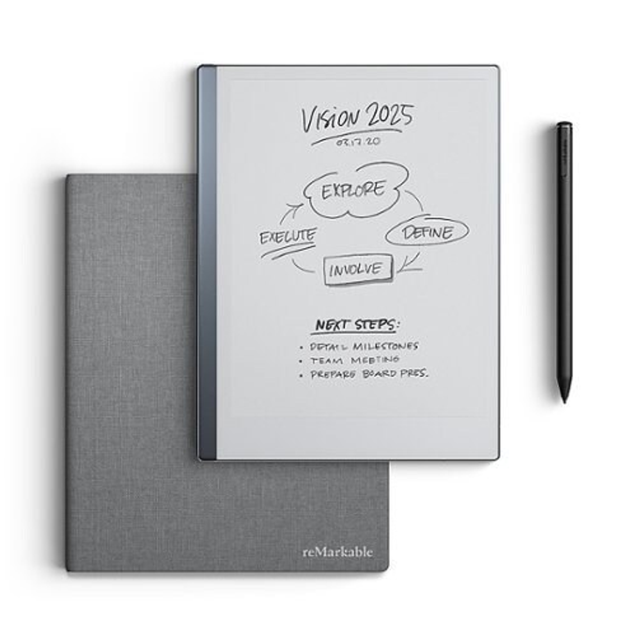 Essentials Bundle: reMarkable 2 Paper Tablet + Marker Plus Digital Pencil + Gray Folio Case + 1 Year Subscription