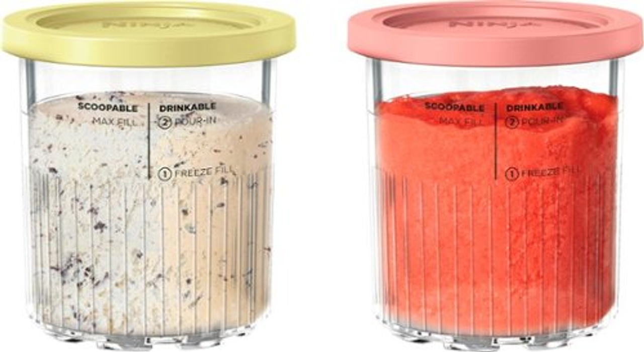 CREAMi Deluxe Pints and Lids - 2 Pack, Compatible with NC500 Series Ninja Creami Deluxe Ice Cream Makers - Coral & Yellow