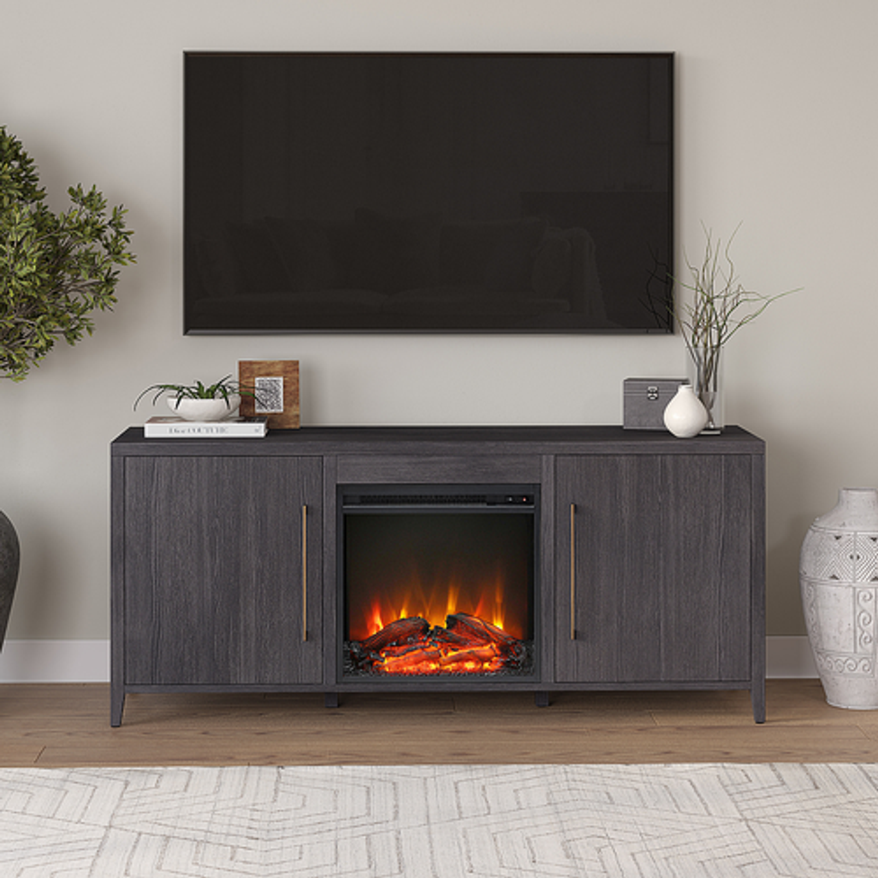 Camden&Wells - Jasper Log Fireplace TV Stand for Most TVs up to 65" - Charcoal Gray