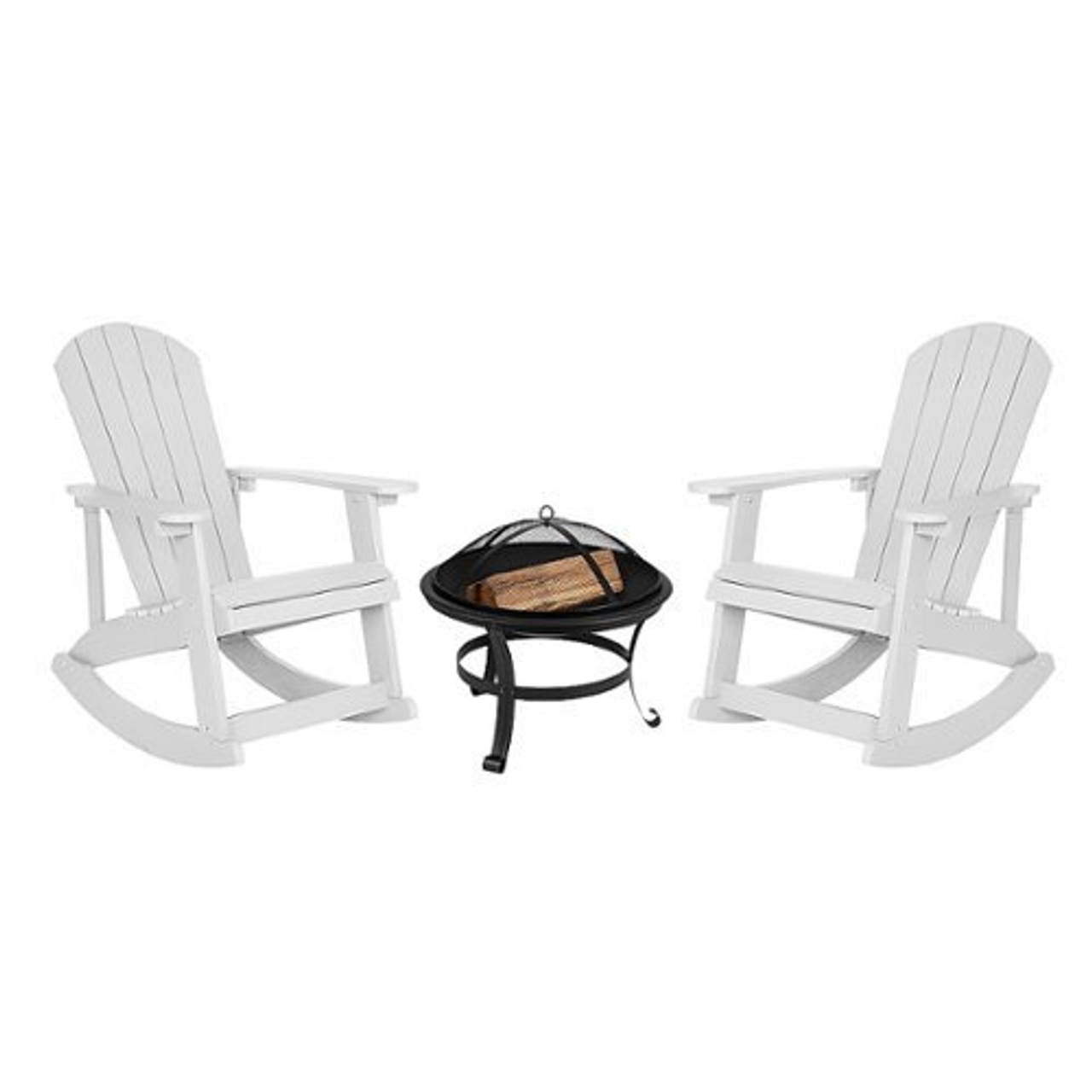 Flash Furniture - Savannah Rocking Patio Chairs and Fire Pit - White