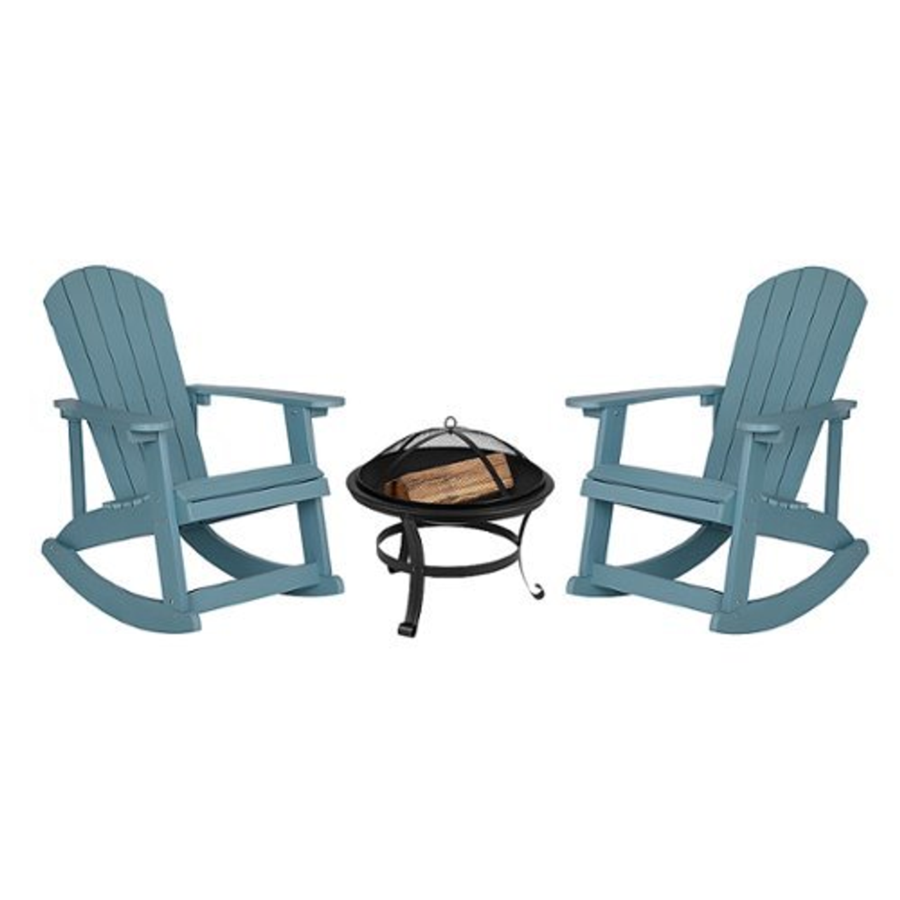 Flash Furniture - Savannah Rocking Patio Chairs and Fire Pit - Sea Foam