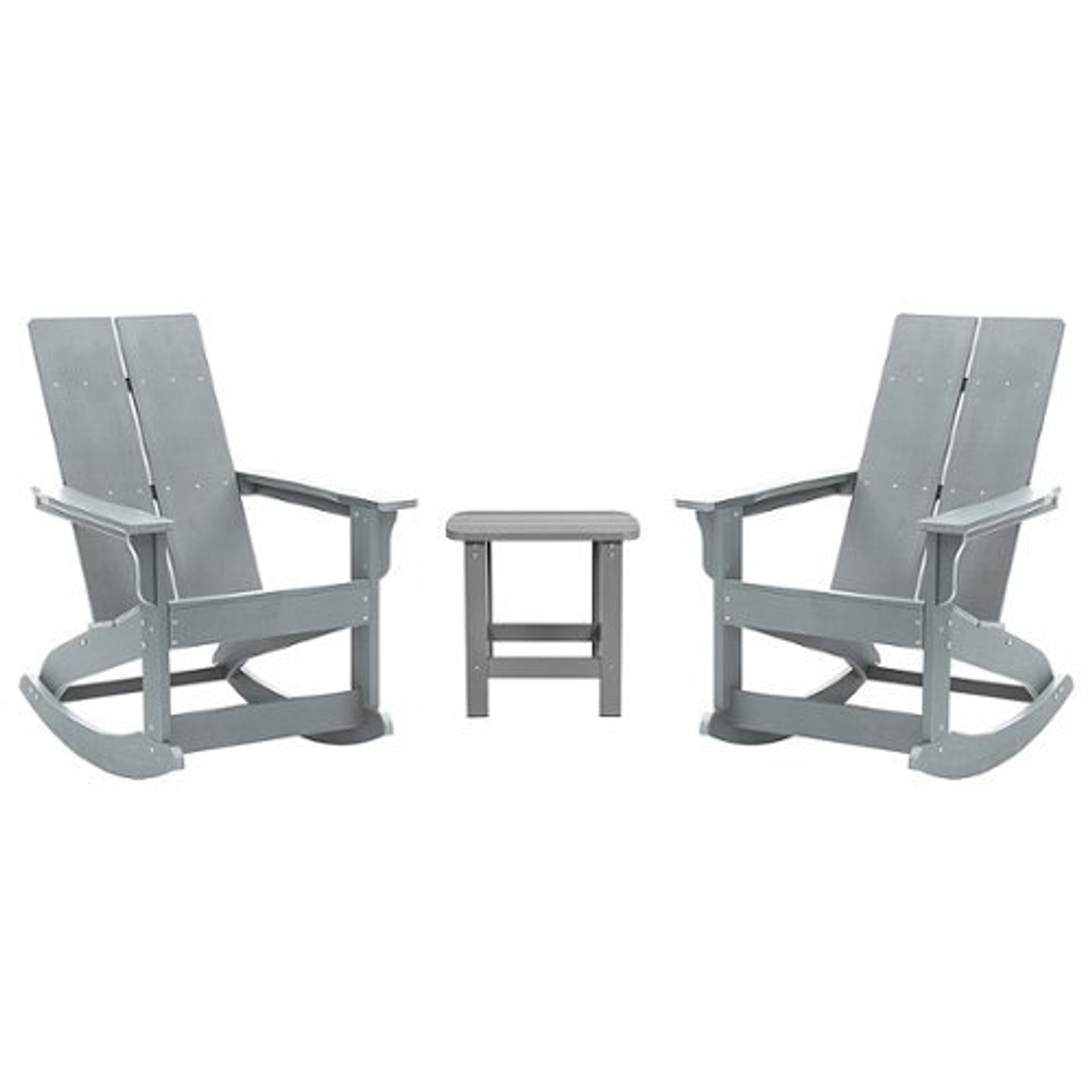 Flash Furniture - Finn Outdoor Rectangle Cottage Resin 3 Rocking Patio Chair and Side Table - Gray