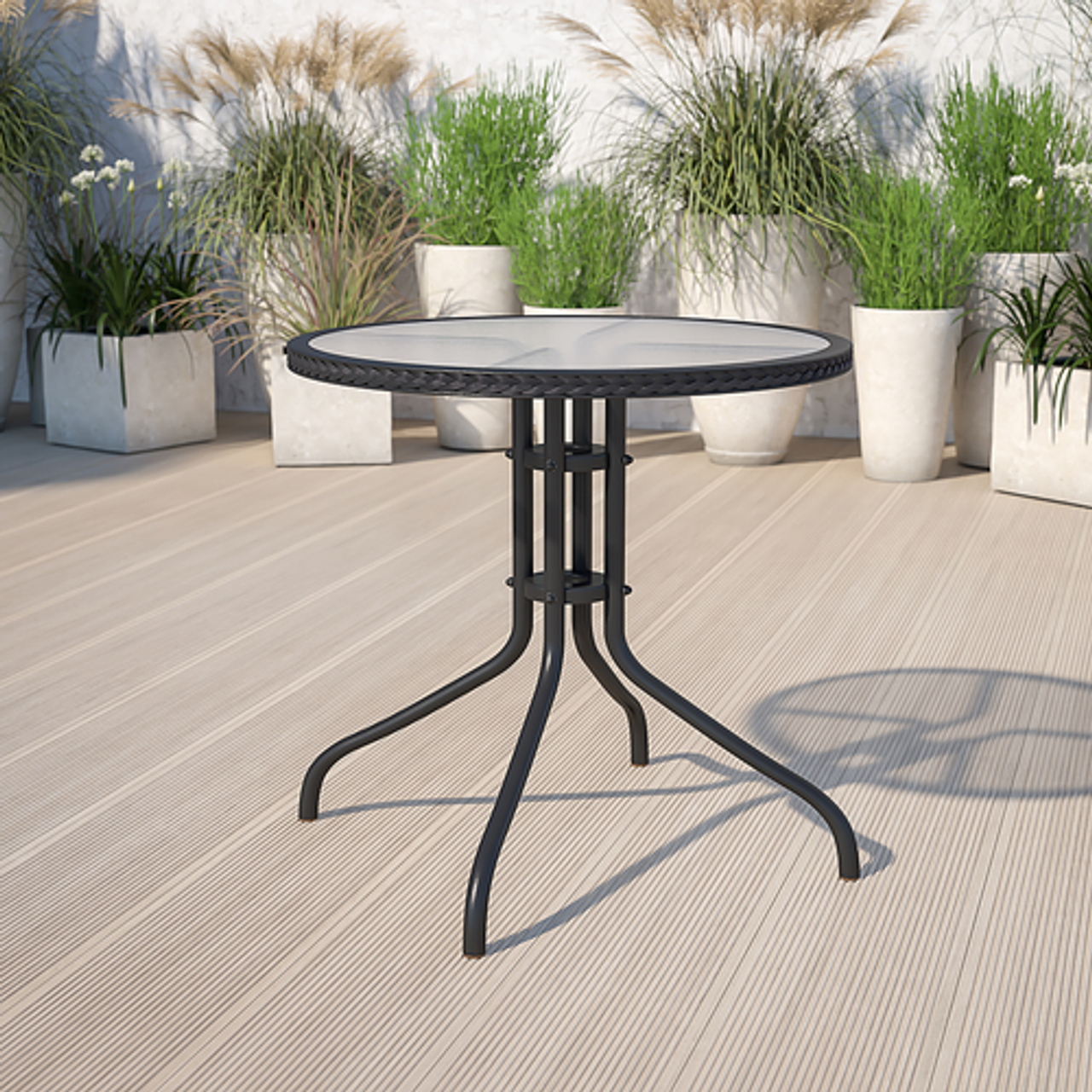 Flash Furniture - Barker Contemporary Patio Table - Clear Top/Black Rattan