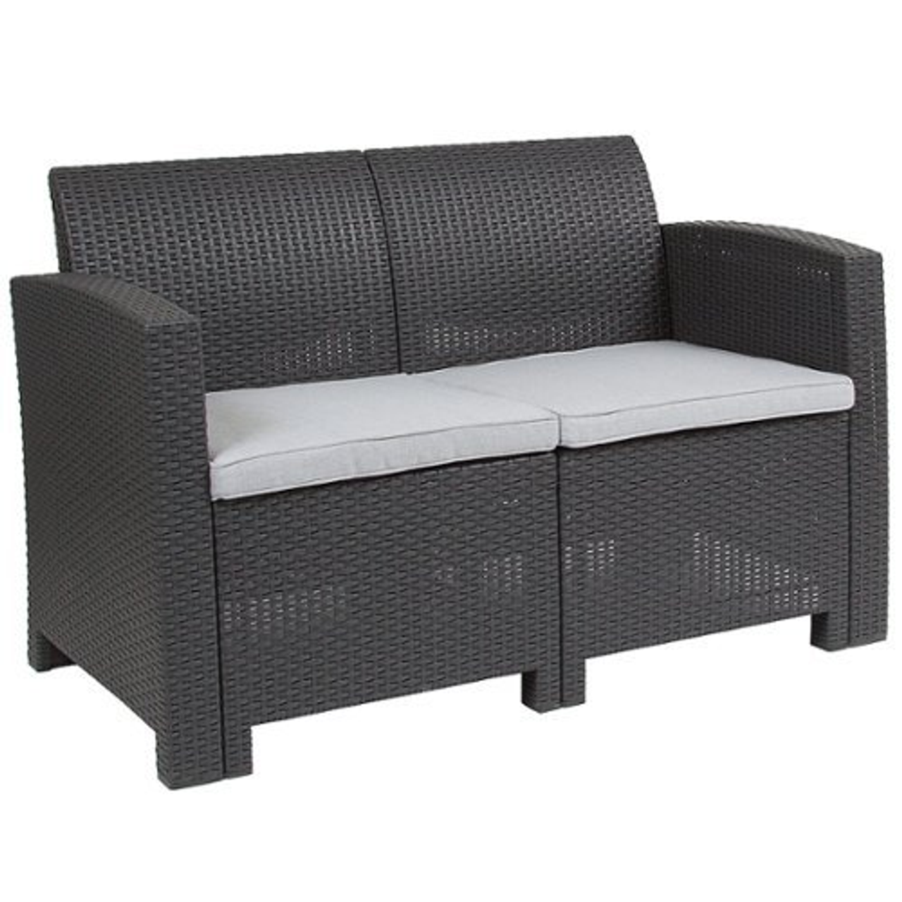 Flash Furniture - Seneca Faux Rattan Loveseat with All-Weather Cushions - Dark Gray