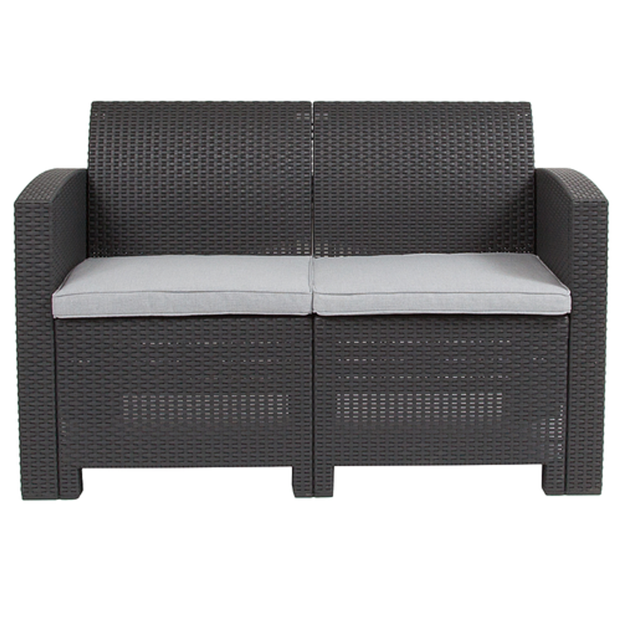 Flash Furniture - Seneca Faux Rattan Loveseat with All-Weather Cushions - Dark Gray