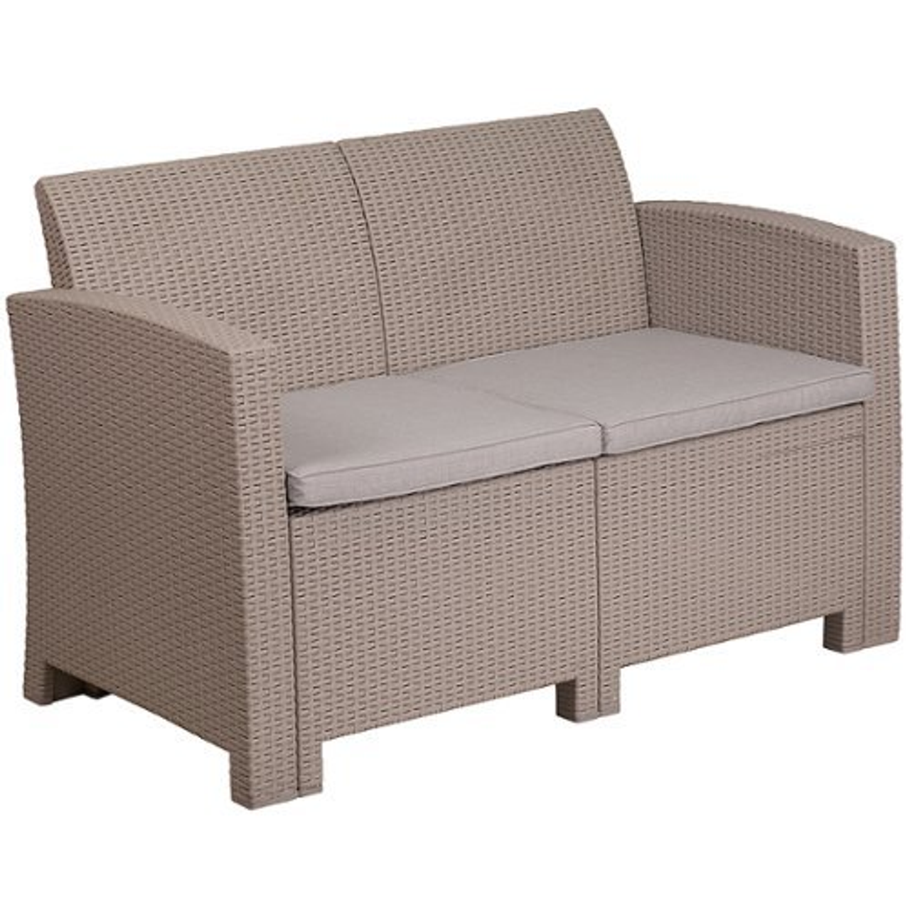 Flash Furniture - Seneca Faux Rattan Loveseat with All-Weather Cushions - Light Gray