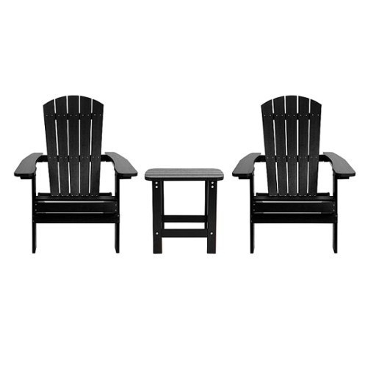 Flash Furniture - Charlestown Outdoor Rectangle Cottage Resin 3 Adirondack Chair and Side Table - Black