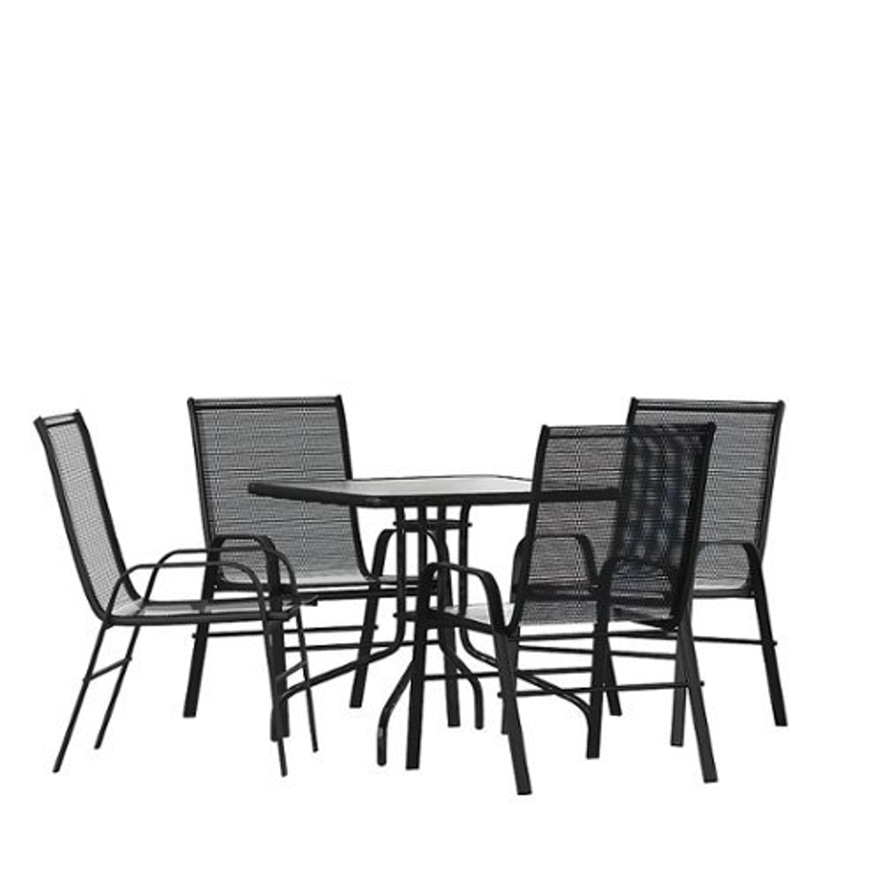 Flash Furniture - Brazos Outdoor Square Contemporary  5 Patio Table and Chair Set - Black