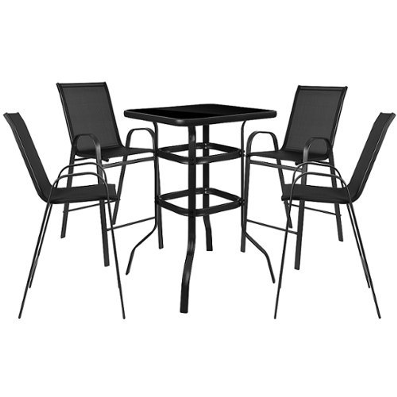Flash Furniture - Brazos Outdoor Square Modern Steel 5 Patio Table and Barstool Set - Black