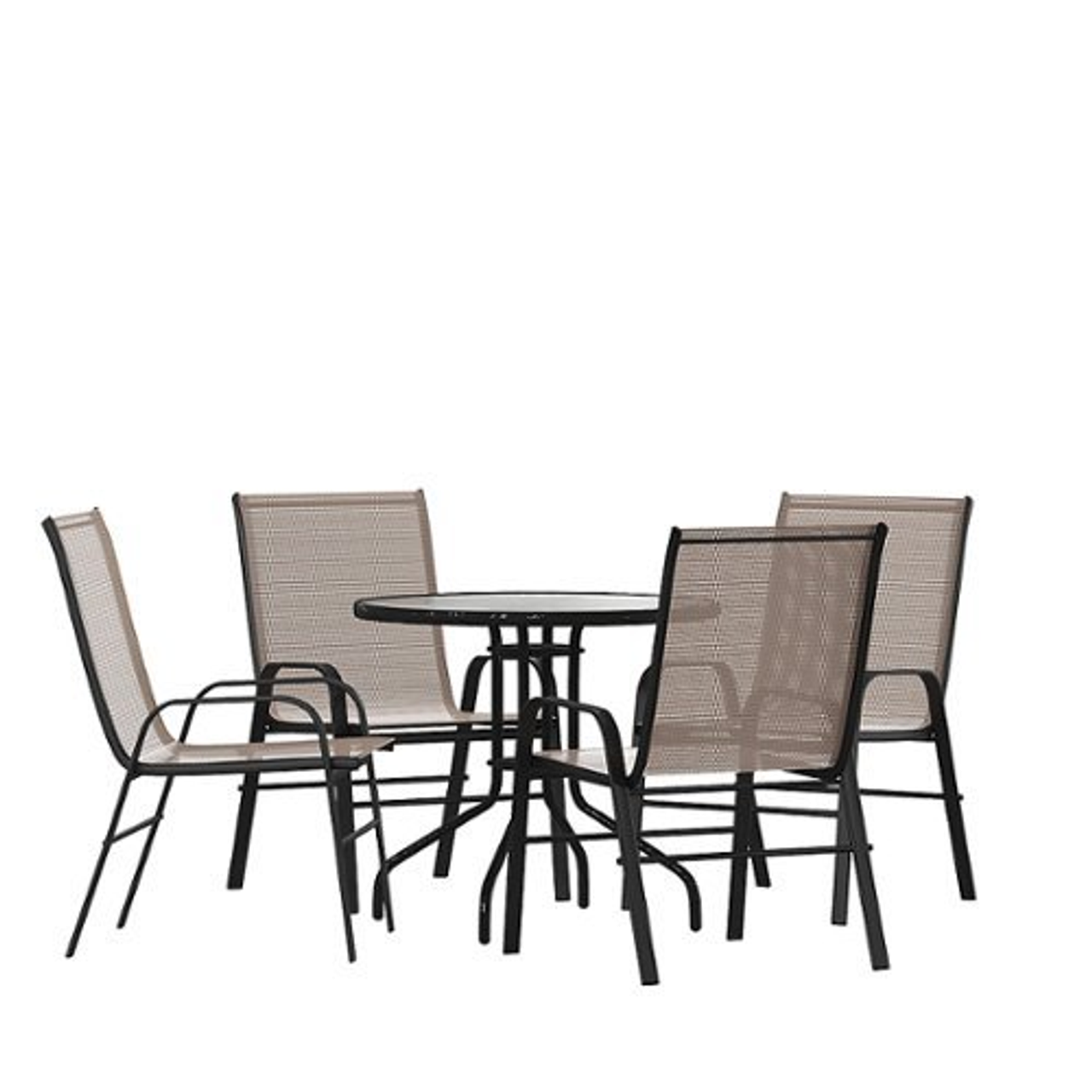 Flash Furniture - Brazos Outdoor Round Contemporary  5 Patio Table and Chair Set - Brown