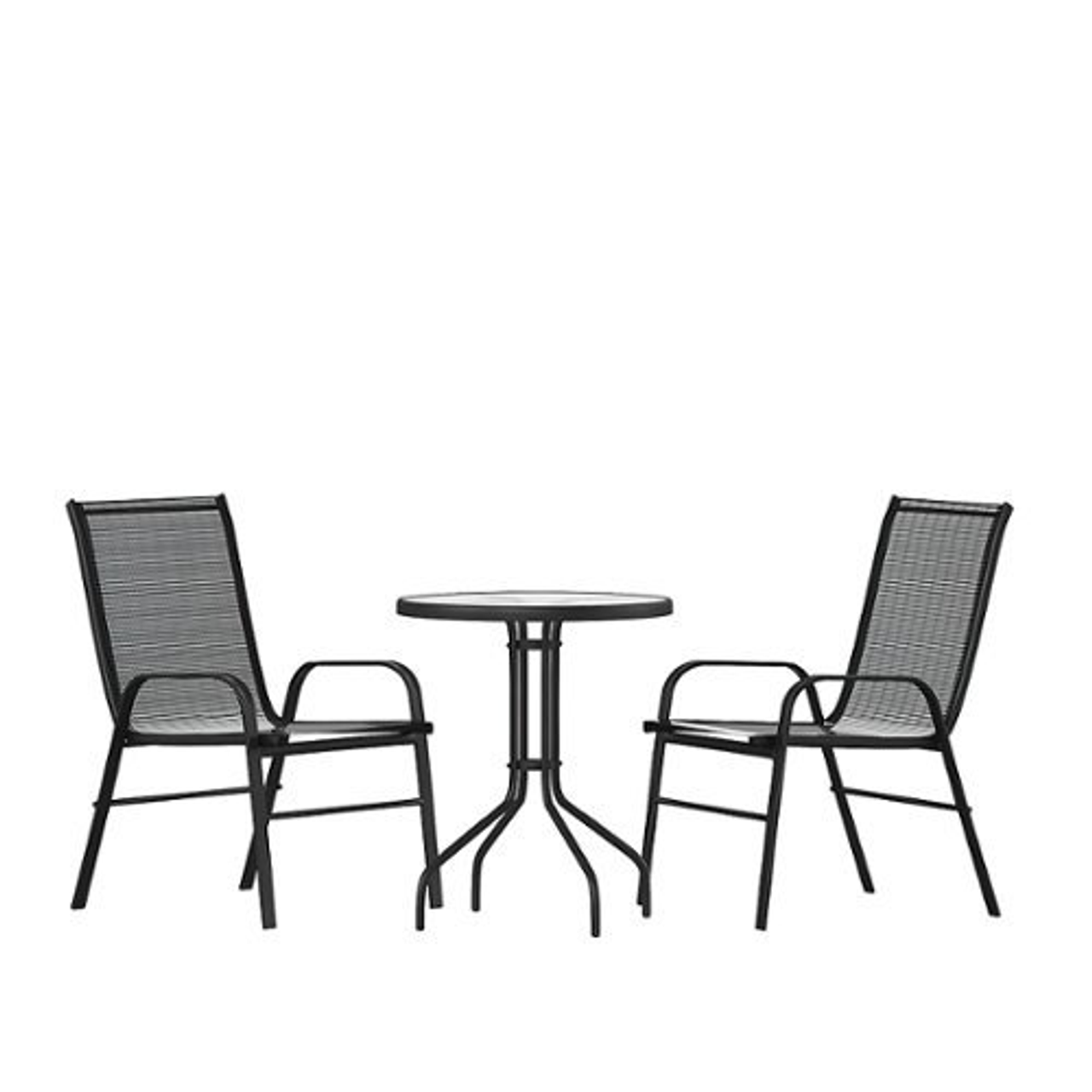 Flash Furniture - Brazos Outdoor Round Contemporary  3 Patio Table and Chair Set - Black